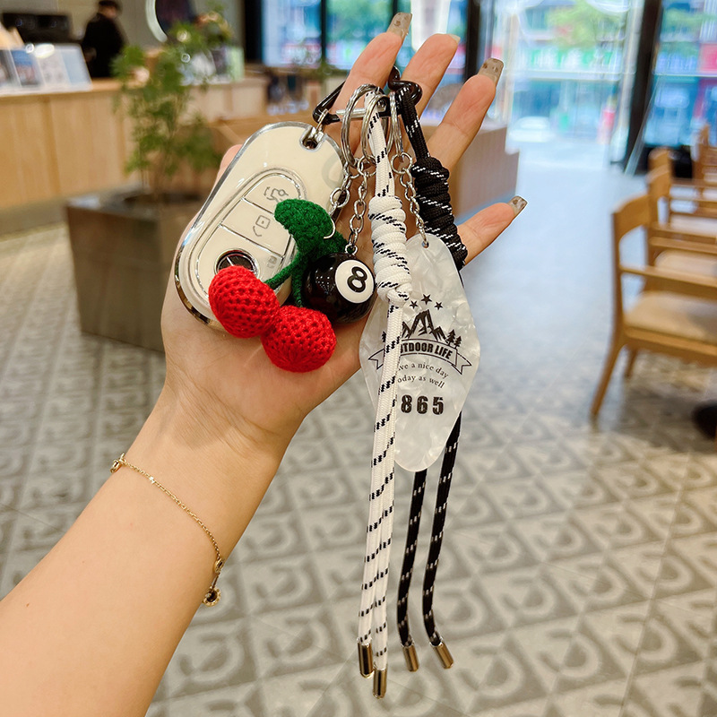 59g Weight Bag Pendant, Keychain Classification 1 Piece Quantity Holiday, Daily Occasion Polyester Material Billiards, Cherry Pattern Unisex Gender Cute Style 1 Piece Cute Billiards Cherry Polyester Unisex Bag Pendant Keychain 5