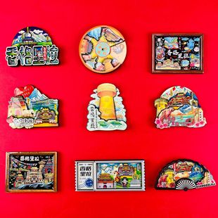 [Shangri-La Series] Stereo Glue Dropping Magnetic Wooden Refrigerator Stickers City Popular Attractions Cultural and Creative Souvenirs