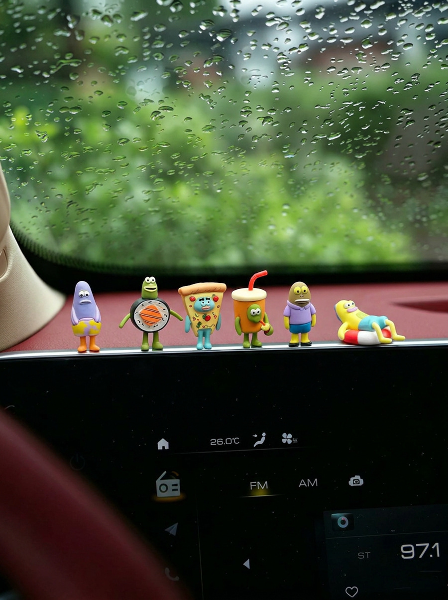 Bikini Bottom residents' car dashboard screen figurines, creative car interior decorations, ugly fish