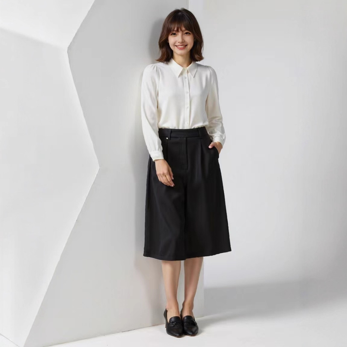 白色职业衬衫女秋职场面试正装西装内搭雪纺长袖通勤衬衣