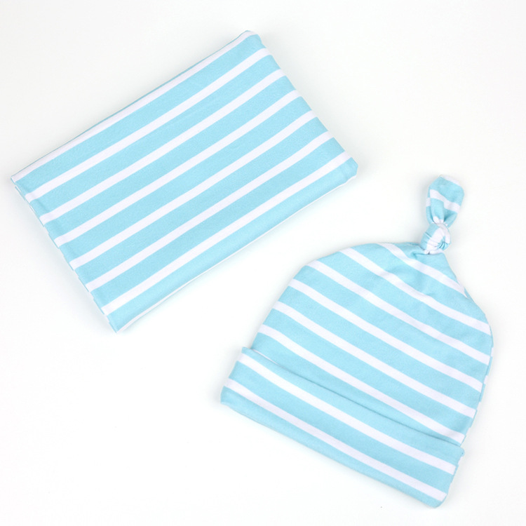 Sky Blue Stripes Baby Wrapping Cloth Swaddling Hat Quilt Suit Wholesale Nihaojewelry display picture 6