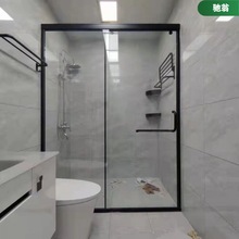 淋浴房一字型卫生间干湿分离隔断浴室洗澡间玻璃推拉门简易沐浴屏