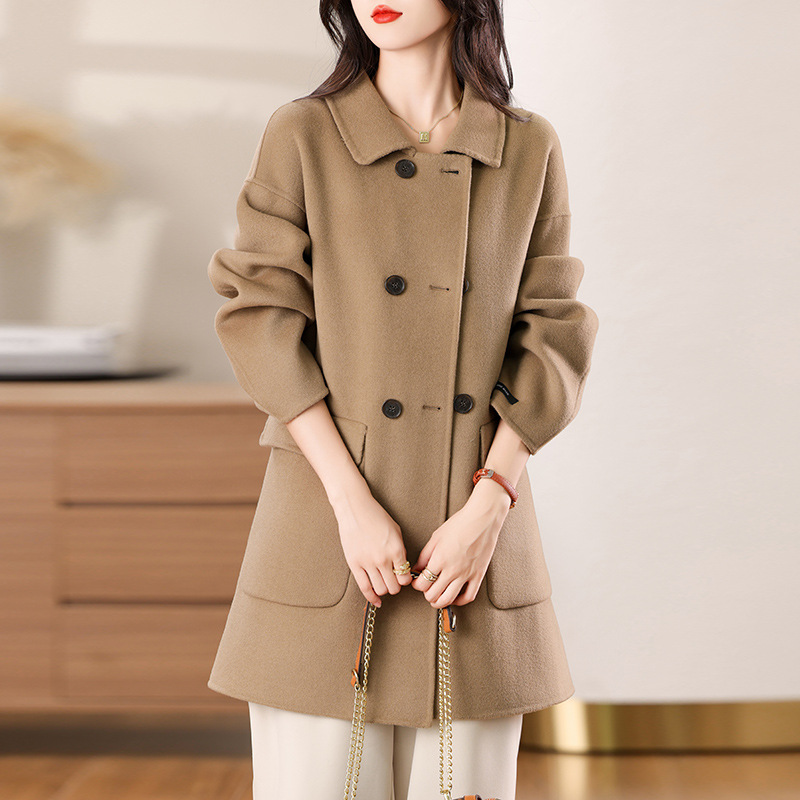 2024 가을과 겨울 새로운 두꺼운 100 울 두꺼운 고급 양면 캐시미어 코트 여성의 짧은 모직 코트