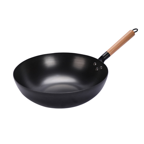 Household old-fashioned wok induction cooker universal pan second generation uncoated wrought iron thickened non-stick pan