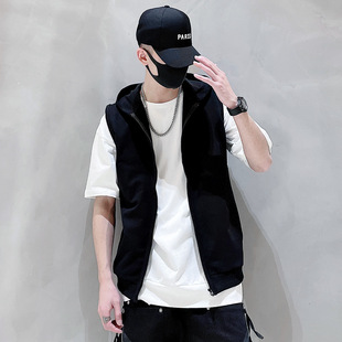 Cross-border European and American Foreign Trade Men's Zipper Vest 2025 Solid Color plus size Sleeveless Outer Wear Hooded Vest Thin Jacket