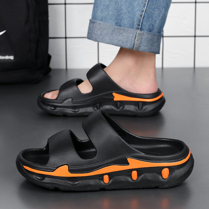 Zapatillas hombre 2025 nuevo verano antideslizante suela gruesa sensación de mierda sandalias y zapatillas pareja casa al aire libre zapatillas de dos desgaste