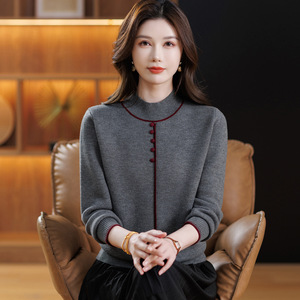 秋冬新款半高领针织衫打底高级毛衣中年秋冬女装大码宽松妈妈内搭，女装针织衫/毛衣，妃慕昵服饰