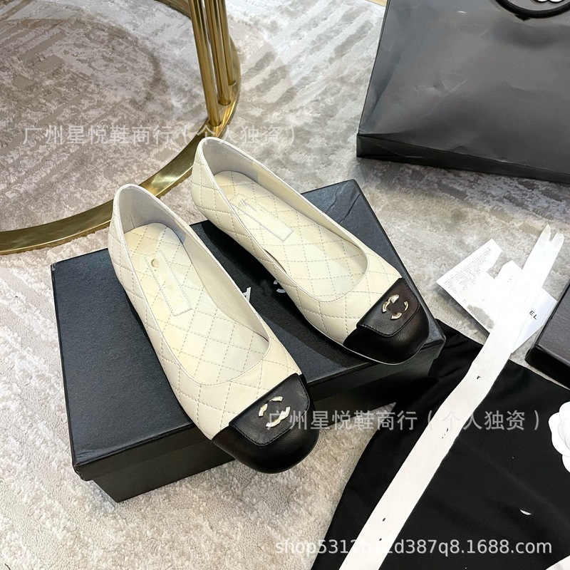 C レターフレンチスクールバッグバックルフラットバレエシューズ女性のための 2025 初春の新菱形パターンカラーブロック浅い口の靴|undefined