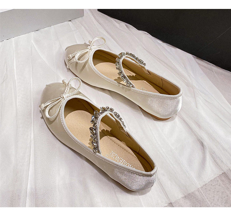 Giày búp bê nữ Mary Jane mũi tròn đế bằng, gót thấp 1–3 cm — Lụa thật màu hồng, Lụa thật màu trắng, Màu xanh lam lụa thật chi tiết 27