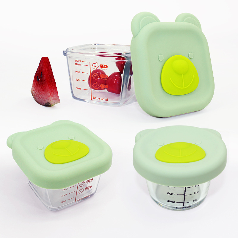 Cuencos de vidrio para madre y bebé cubierta de silicona cubierta de dibujos animados para niños cuencos de vidrio cuencos frescos al por mayor