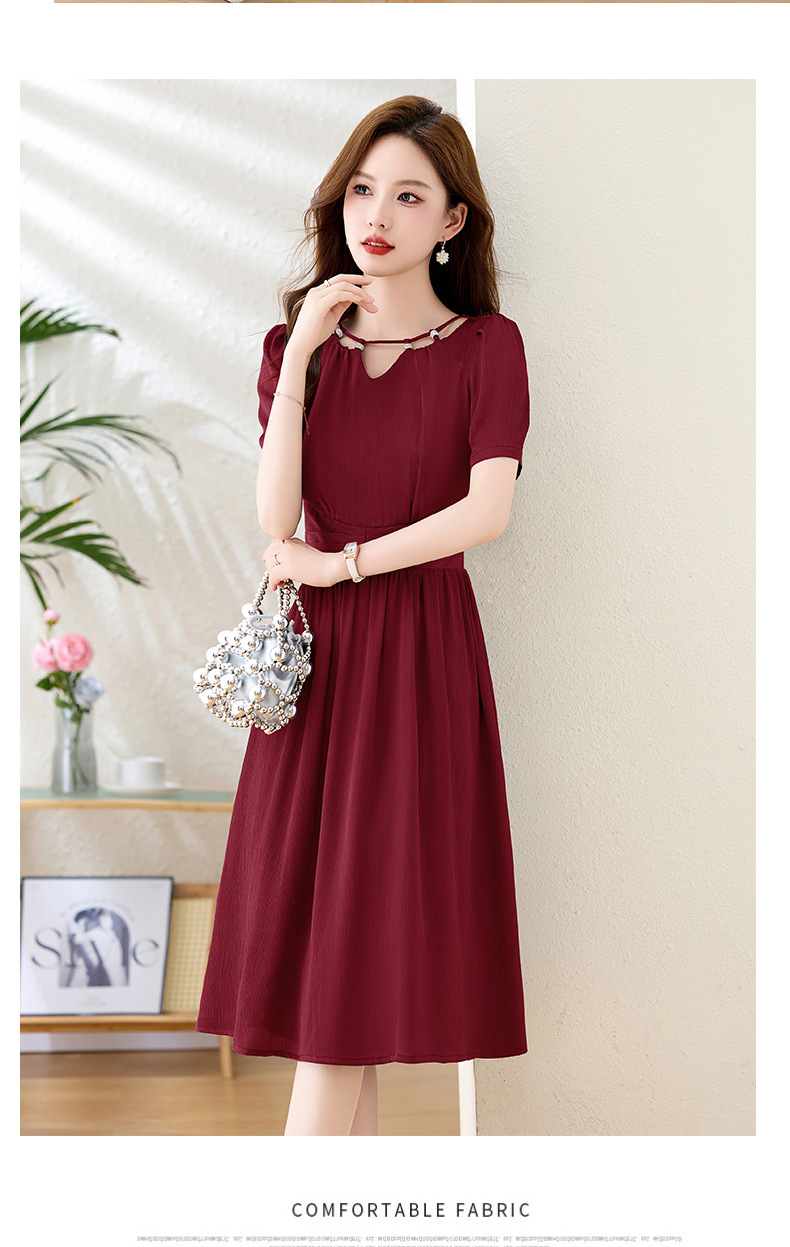 Váy midi mùa hè thời trang sang trọng, thiết kế thon eo, dáng dài vừa phải JX3320 — Màu đỏ rượu, Màu tím chi tiết 25