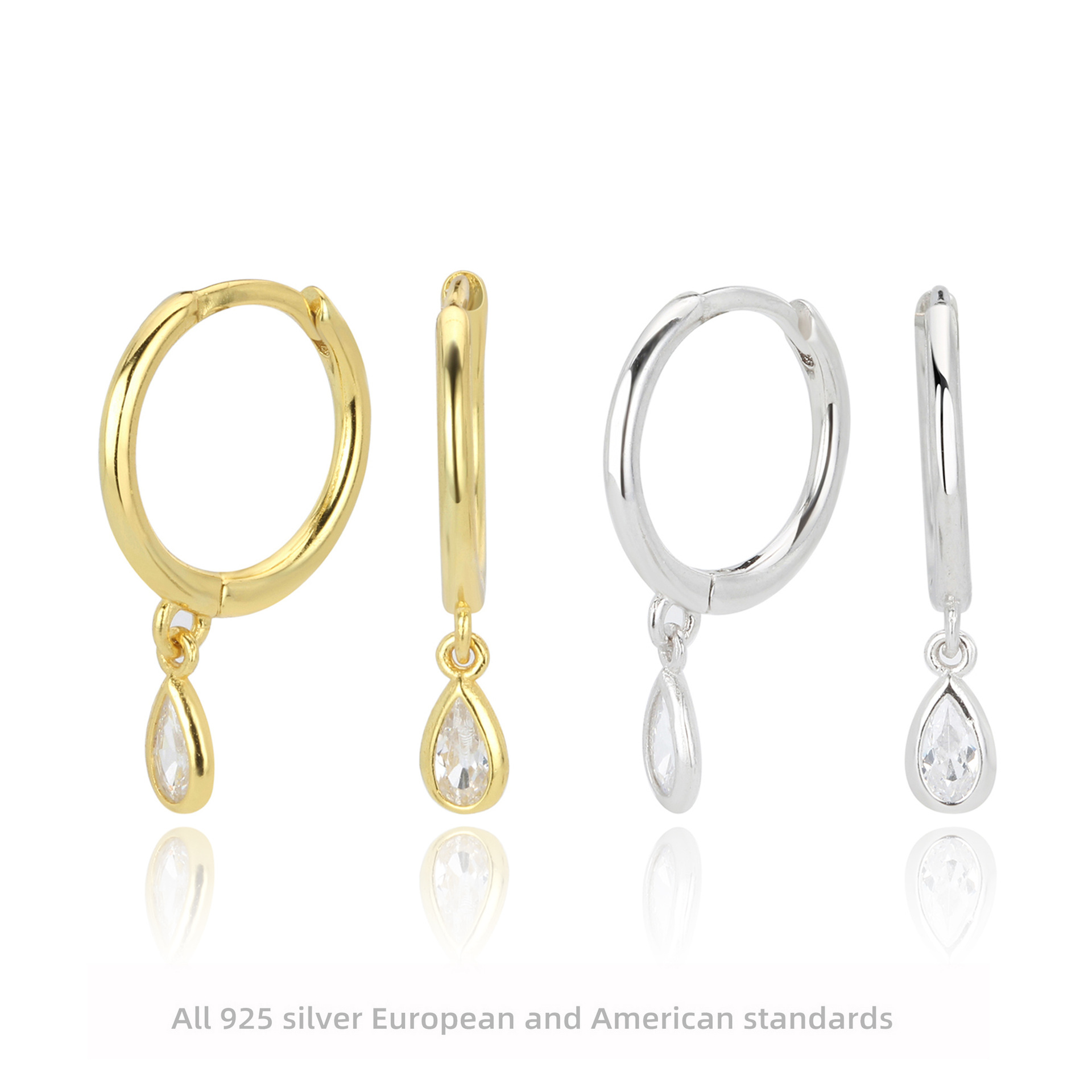 minimalistic earrings drop-shaped with zircon