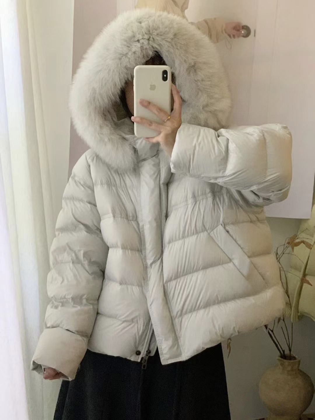 베이지 여우 모피 칼라 정품 재고 있음