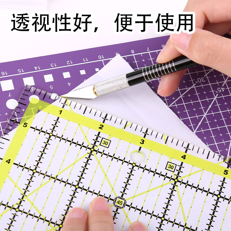 Regla de patchwork ropa sastre en pulgadas escala estándar regla de ángulo regla de acolchado acrílico línea de cuadrícula de dos colores