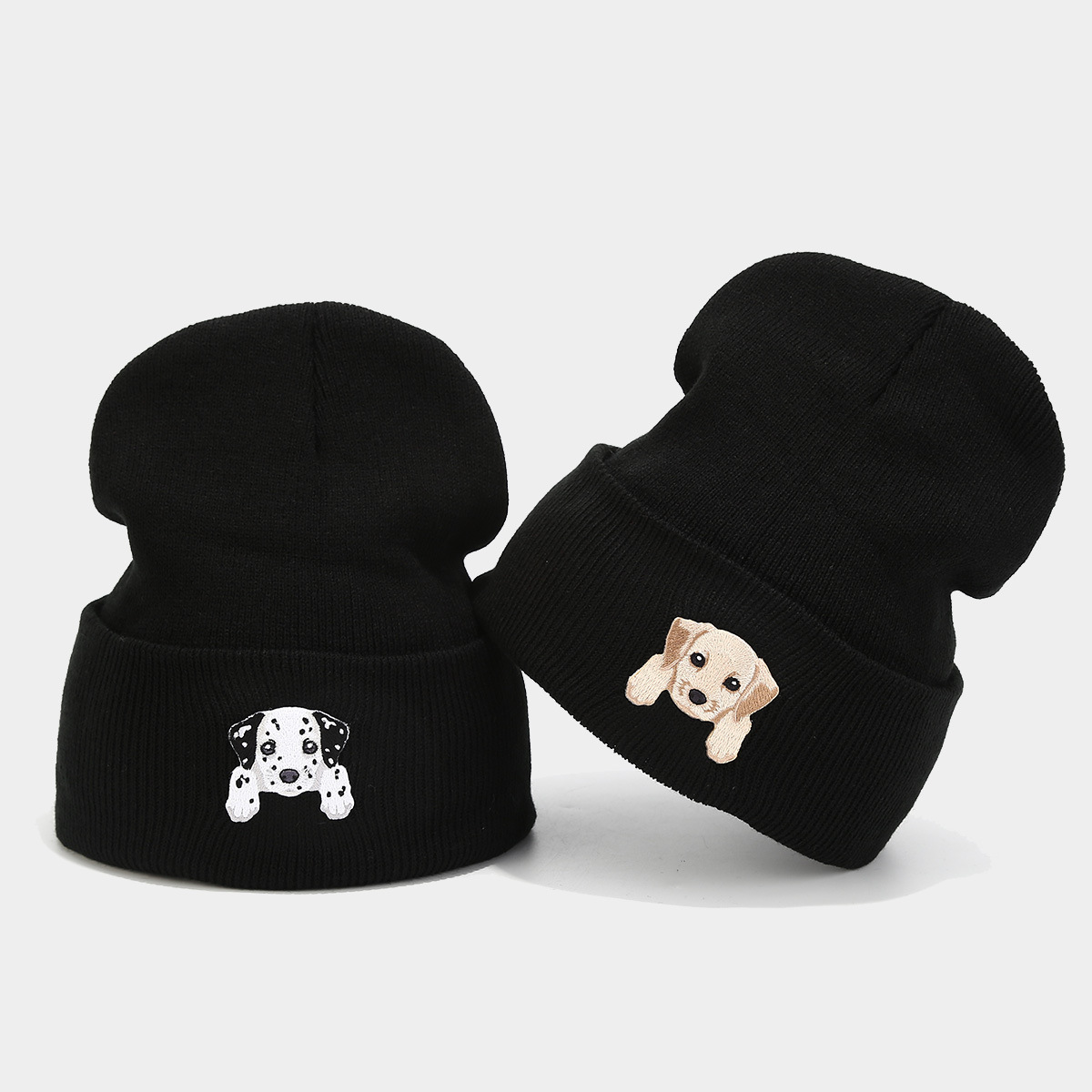 Ins lindo cachorro cabeza de pegatina sombrero de punto otoño invierno estilo callejero de la moda de la pelo sombrero pareja sombrero negro
