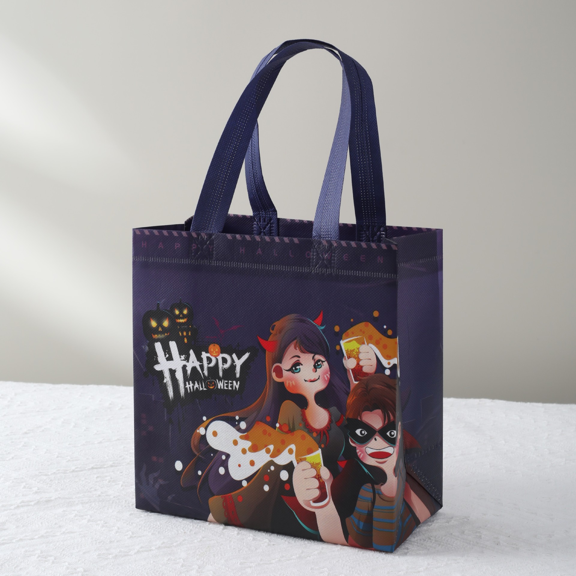 Bolsa de lienzo impresa de Halloween transfronteriza bolsa no tejida bruja calabaza bolsa de mano plegable impresión de gran capacidad