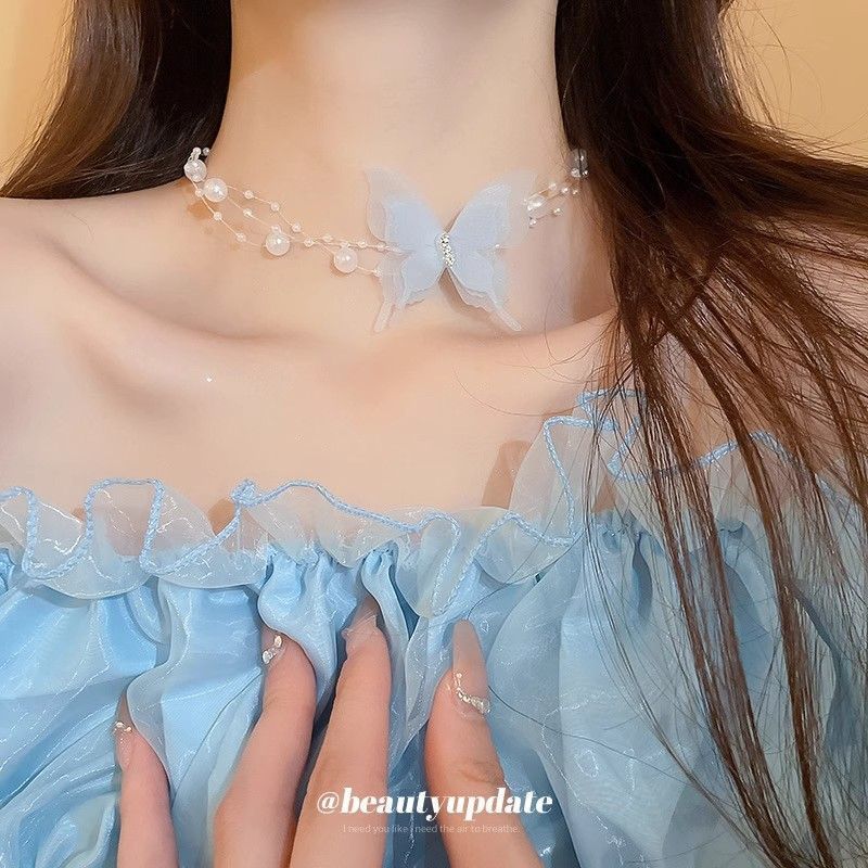 Butterfly Pearl Choker Necklace Versatile Niche Design For Women_voghion.com