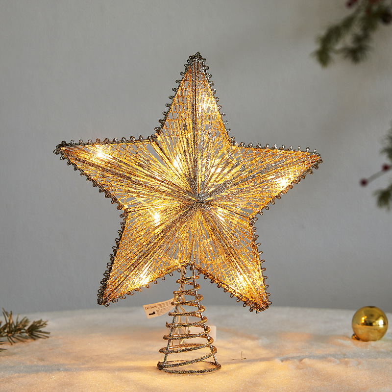 Decoración de estrella de techo de base dura navideña dedicada transfronteriza estrella de cinco puntas tridimensional brillo de hierro forjado suministros navideños de cinco estrellas