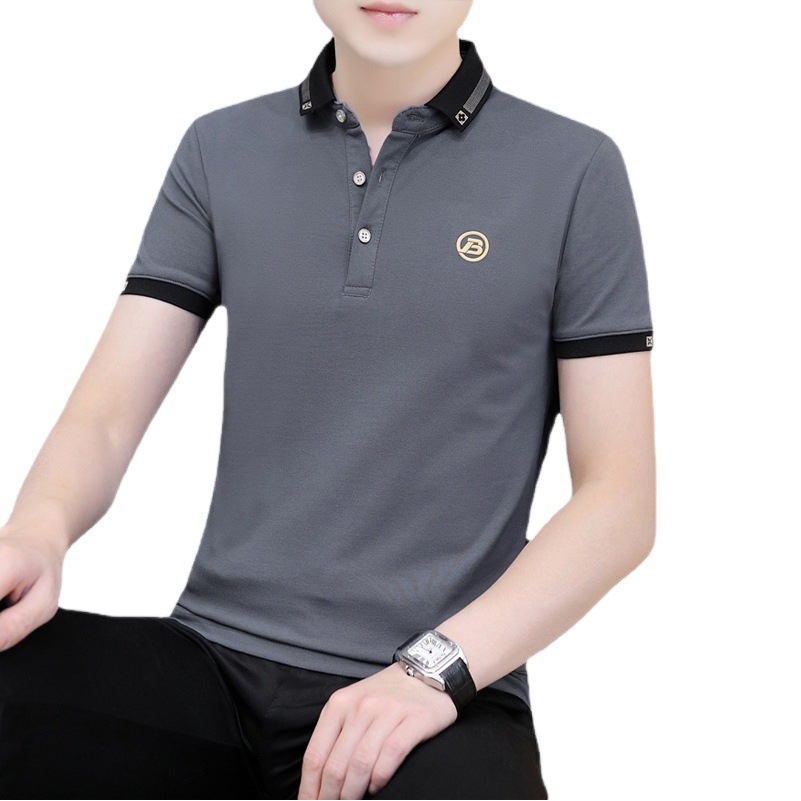 New Short-Sleeve Men's T-Shirt, Polo Men's Clothing, Turn-Down Collar Polo Base Shirt, Casual Trendy Brand Men's T-Shirt Top Wholesale