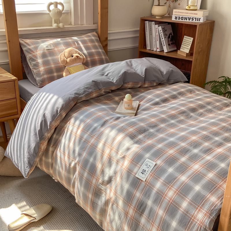 2025 nueva cama de dormitorio de algodón de tres piezas, cama de dormitorio de algodón para estudiantes, funda de edredón individual, funda de cama, funda de edredón