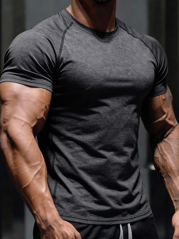 Cross - Border European Yard Summer Fitness Men 's Sports Short Sleeve T - shirt Ring Ring basket Training American sudando Top