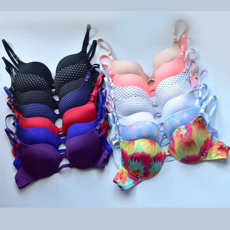 Cross-border 1501 fashion simple gathered front buckle beautiful back girl bra upper thin lower thick underwear sexy multi-color