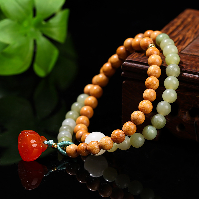 jingzhou jewelry natural gray jade stitching ebony agate lotus seedpod pendant double ring bracelet national style girls‘ jewelry wholesale