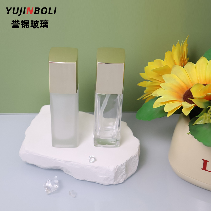 玻璃粉底液分装瓶40ml按压式乳液瓶方形透明化妆品瓶便携小样瓶