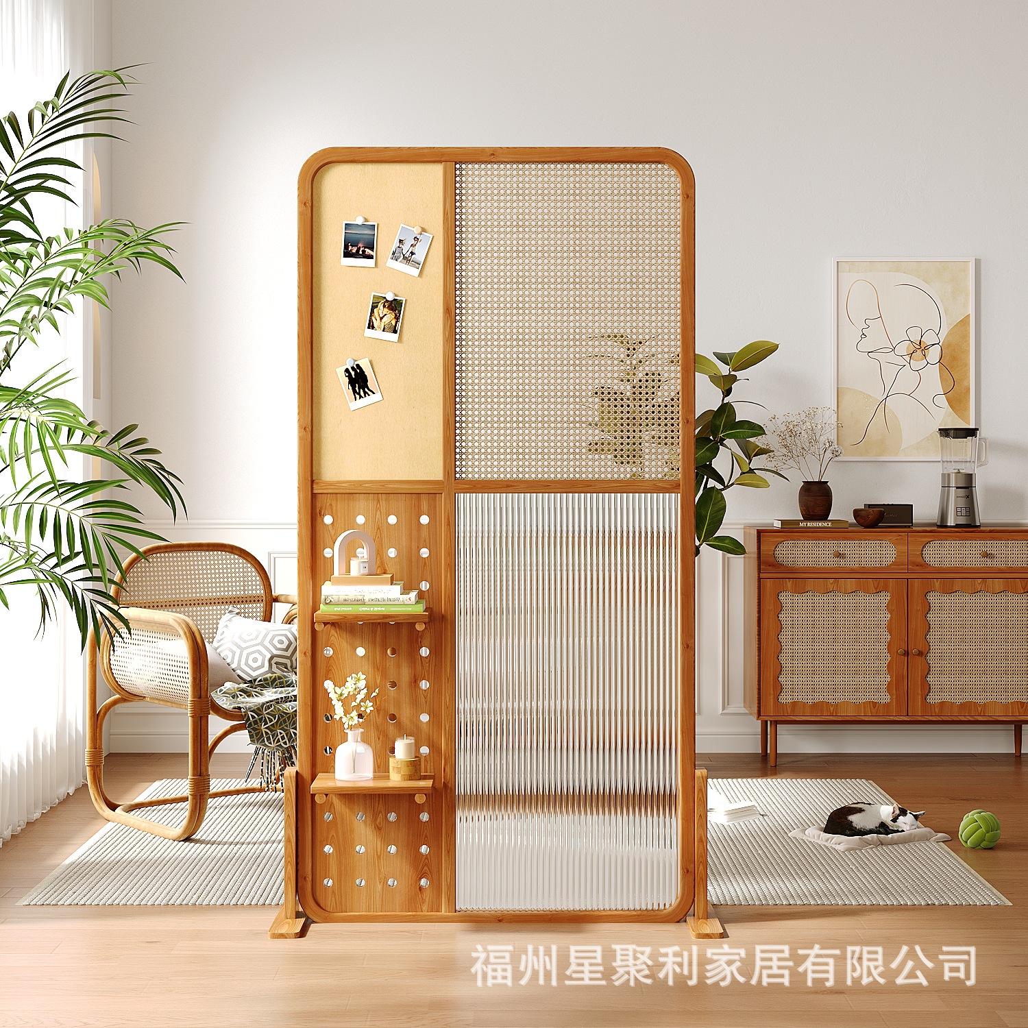Store Manager Recommends Japanese-Style Rattan Screen Partition with Long Rainbow Glass Perforated Board Storage Rack Partition for Living Room Entryway Wall