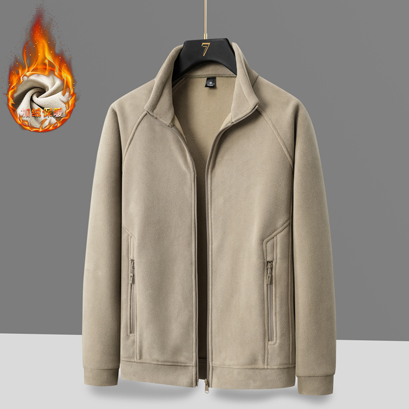 440g Fleece Jacket for Men, Winter Thickened Stand-Up Collar Sweatshirt, Loose and Versatile Jacket for Men