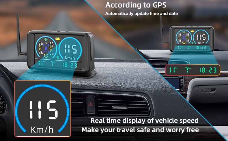 Cross-Border Ultra-Large Screen Tire Pressure Monitor with Time and Temperature Smart Digital Display and Solar-Powered Gps Speed Positioning System