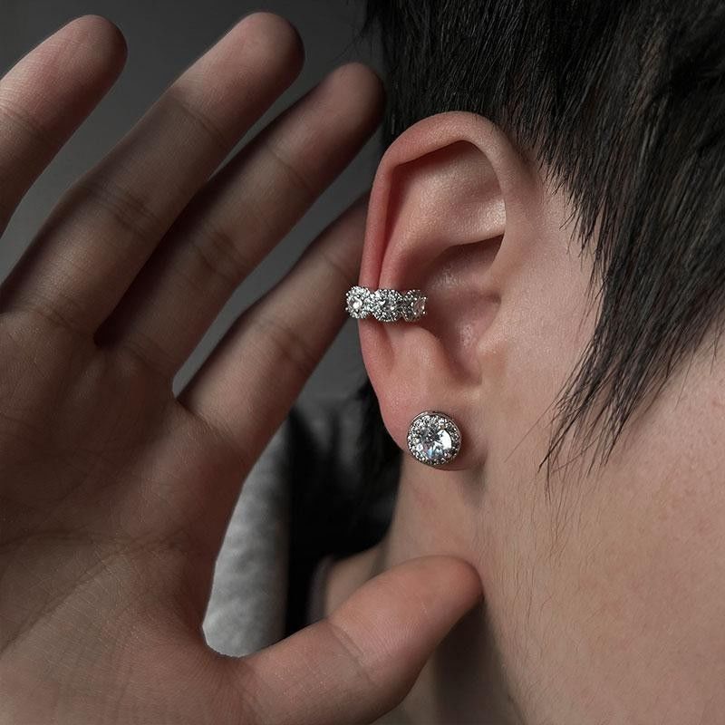 Candy Full Diamond Ear Clip Single Earrings without Ear Holes Copper Alloy Zircon Earrings European and American Niche Distinctive Ear Clip Men