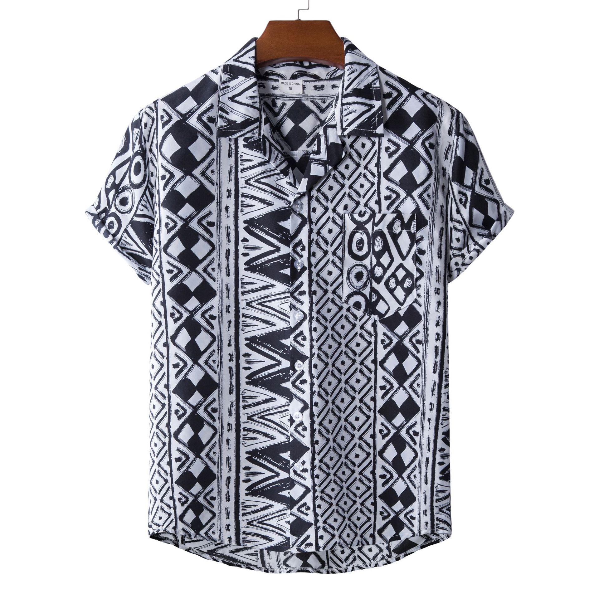 Suministro de comercio exterior transfronterizo 2021 Camisa de manga corta hawaiana estampada estilo étnico para hombres Camisa de manga corta para hombres