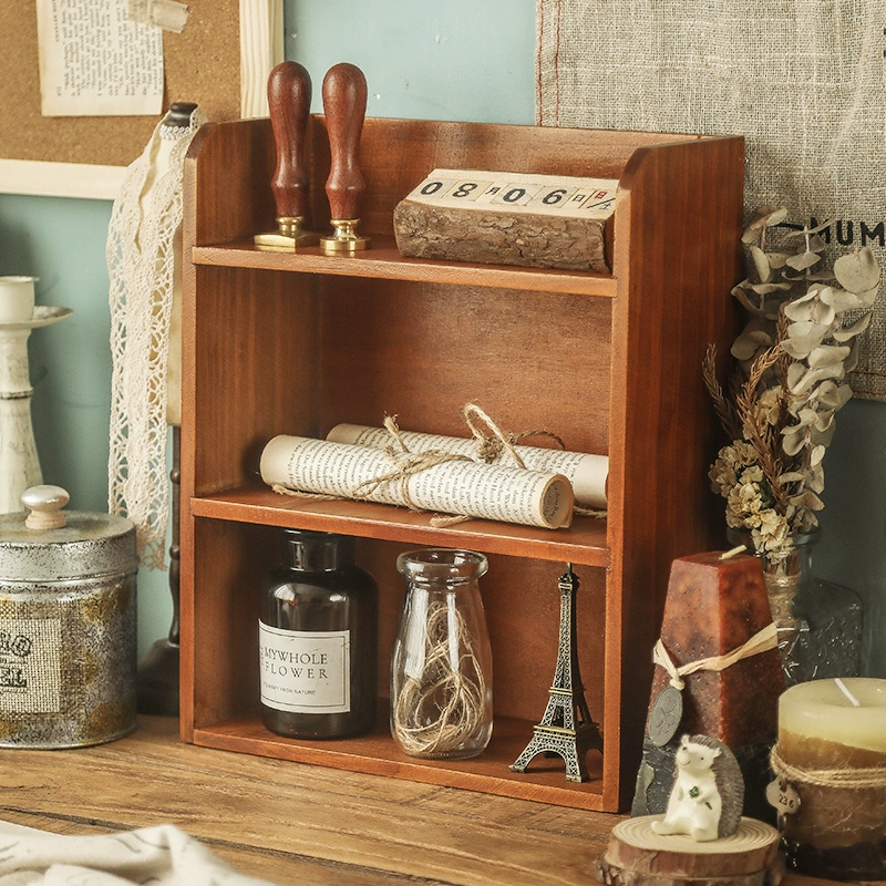 Настольная кружка, коробка для хранения Zakka, деревянный настольный шкафчик, настенное ретро крепление
