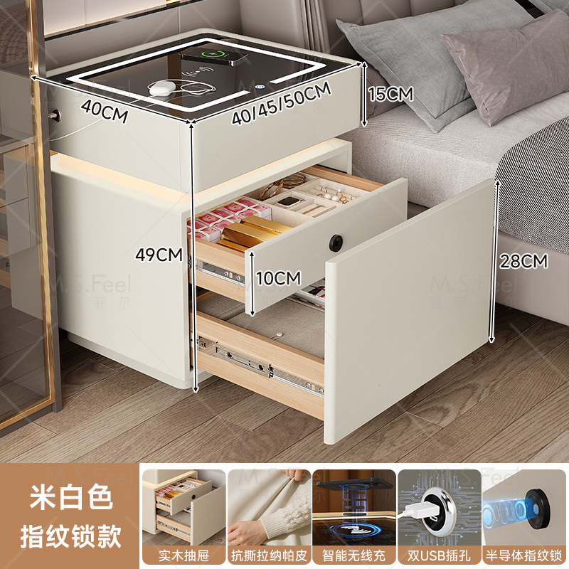 Smart bedside table2025 nuevo modelo simple de madera sólida con armario de almacenamiento oculto multifuncional con bloqueo de la cama