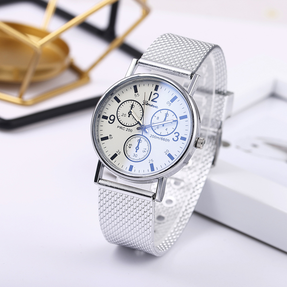 Montre pour homme avec bracelet en maille de silicone bleu en verre léger, cadeau de sport d'affaires, diffusion en direct_voghion.com