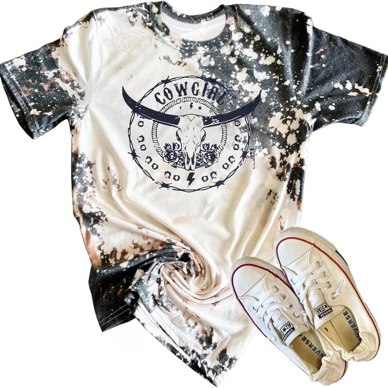 European and American women's cross-border spring and summer new casual round neck pullover T-shirt Western pattern Denim printed loose short sleeve