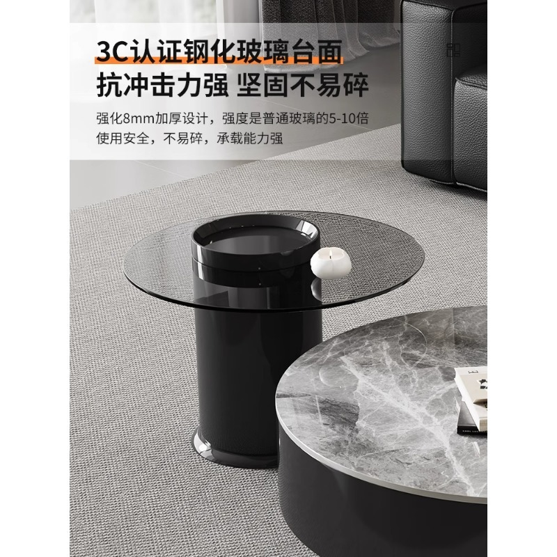 幕欧意イタリア灰岩板円形茶何軽豪華高級感シンプル家庭用小戸型貯蔵茶何組|undefined