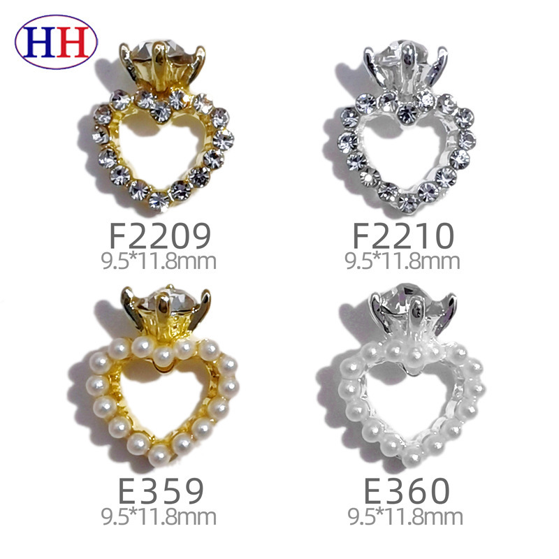 New love-shaped diamond ring design alloy nail ornaments hollow pearl heart-shaped nail nail stickers diamond ornaments manufacturers wholesale