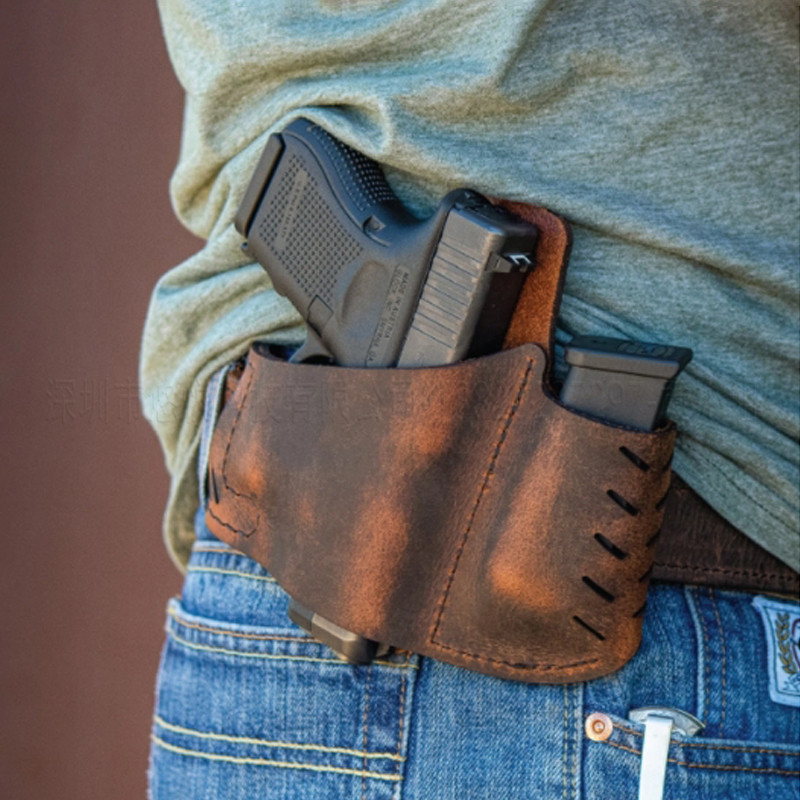 亚马逊同款牛皮枪套男士穿腰带腰部枪套自卫防身工具腰包一件代发