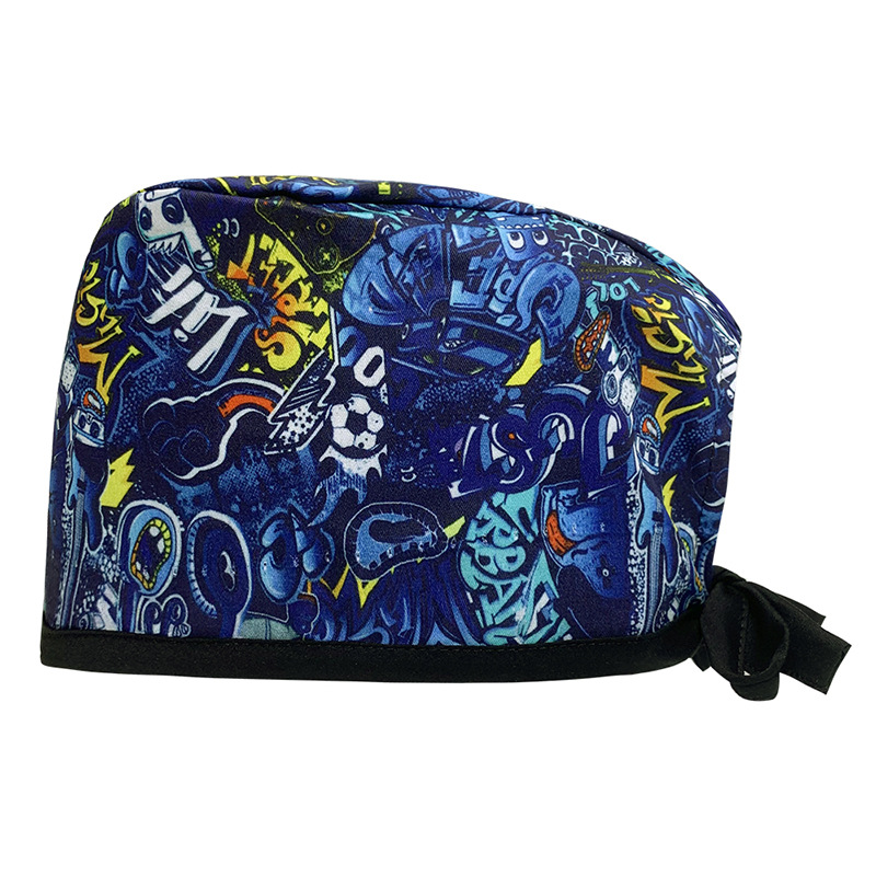 Amazon suministro de algodón puro impresión quirúrgica tapa femenina correa ajustable enfermera tapa médico dental oral fregar tapa