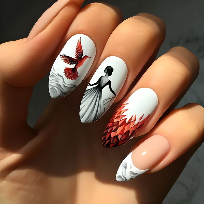 European and American Hot-Selling French Manicure Nails, Beautiful Sea Nails, High-End Seagull Painted Art Wearable Nails