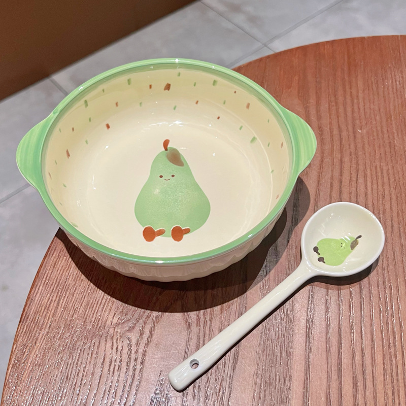 6-inch double-ear noodle bowl-green pear + exclusive spoon
