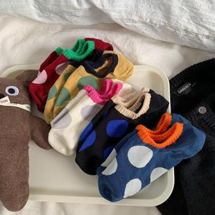 Contrast Color Big Dot Socks Children's South Korea Dongdaemun Spring and Summer All-match Fashionable Silicone Anti-drop Heel Invisible Boat Socks for Girls