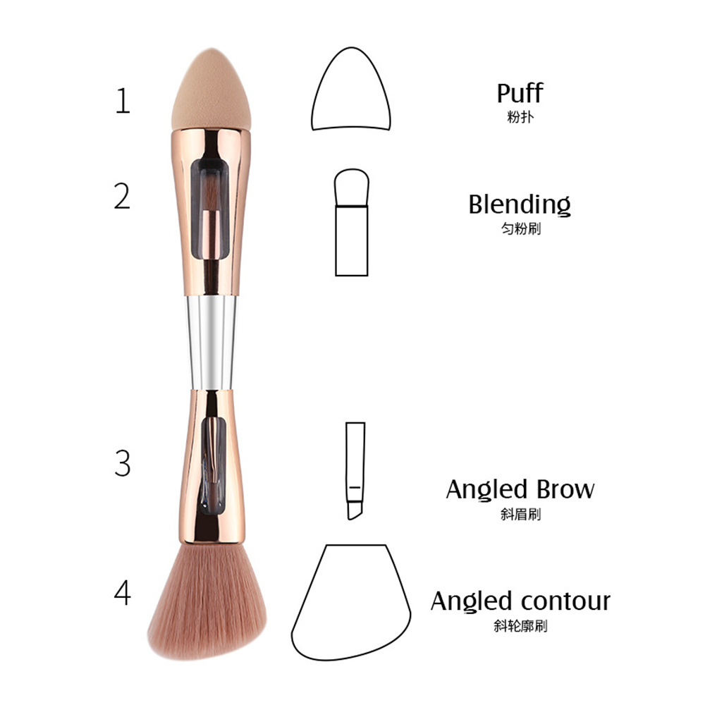 Patente transfronteriza herramienta de maquillaje multifuncional cuatro en uno sombra de ojos de cejas inclinadas contorno de polvo de tamaño de cepillo de maquillaje personalizado