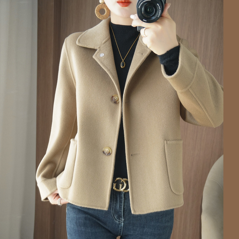 Trendy new autumn and winter double-sided woolen coat, high-end short style for petite women, Korean version women's jacket