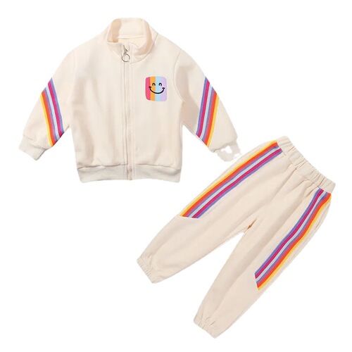 Girls Autumn Clothing Set  New Children's Style Rainbow Two-piece Set Small and Medium-sized Girls Baby Spring and Autumn Sportswear
