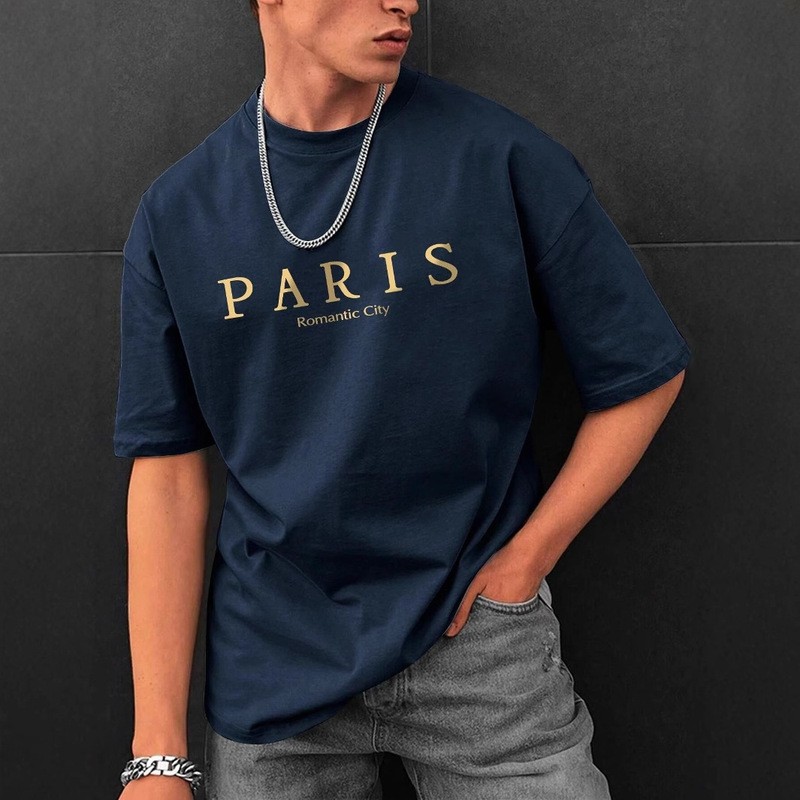 Paris Romantic City Letter Graphic Print T-Shirt Men's T-Shirt Summer Loose Clothing Loose Cotton Oversized t