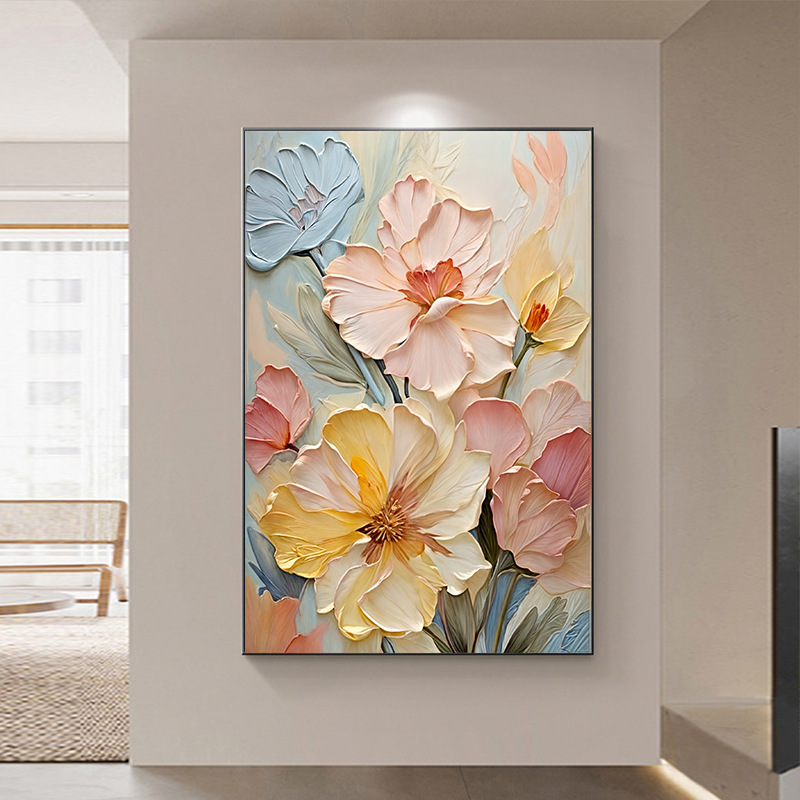 Girasoles de viento crema sala de estar pintura decorativa floral textura sofá fondo pared pintura de piso puerta de entrada mural