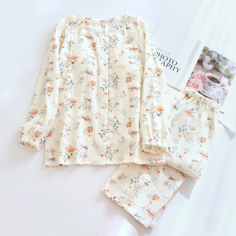 Japanese-Style Pastoral Pure Cotton Double-Layer Gauze Maternity Wear Spring and Autumn Postpartum Double-Layer Crepe Nursing Pajamas Breastfeeding Set Japanese-Style Pastoral Pure Cotton Double-Layer Gauze Maternity Wear Spring and Autumn Postpartum Double-Layer Crepe Nursing Pajamas Breastfeeding Set
